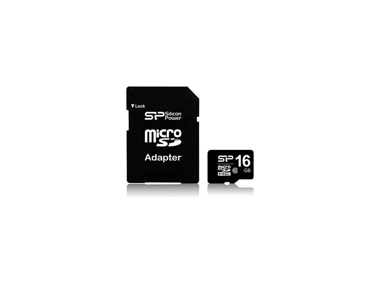 Silicon Power 16GB microSD Memory Card SDHC Class 10 w/ SD adapter Model SP016GBSTH010V10SP