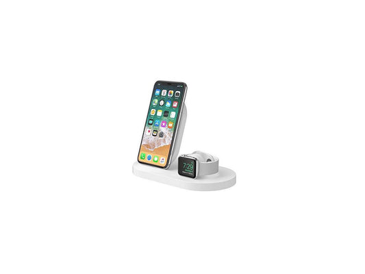belkin boost up wireless charging dock for iphone + apple watch + usba port wireless charger for iphone xs, xs max, xr, x, 8/8 plus, apple watch 4, 3, 2, 1 white