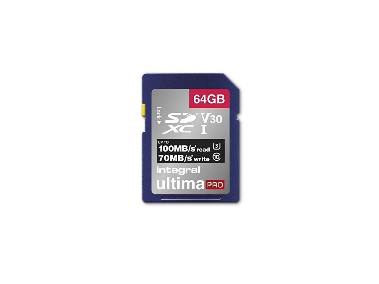 64GB Integral Ultima Pro SDXC 100MB/s CL10 UHS-1 U3 V30 Memory Card