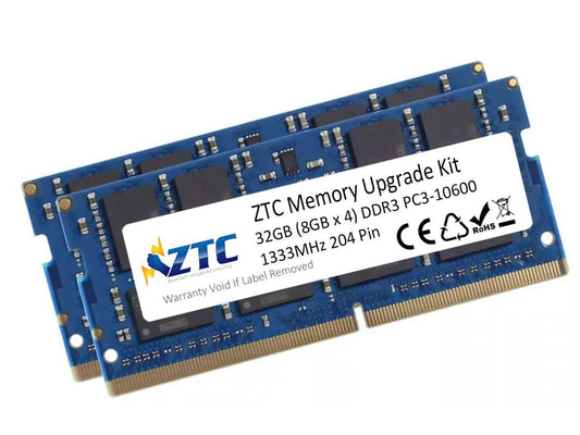 ZTC 32GB (8GB x 4) PC3-10600 DDR3 1333MHz SO-DIMM 204 Pin CL9 SO-DIMM Memory Upgrade Kit Model ZTC1333DDR3S32S