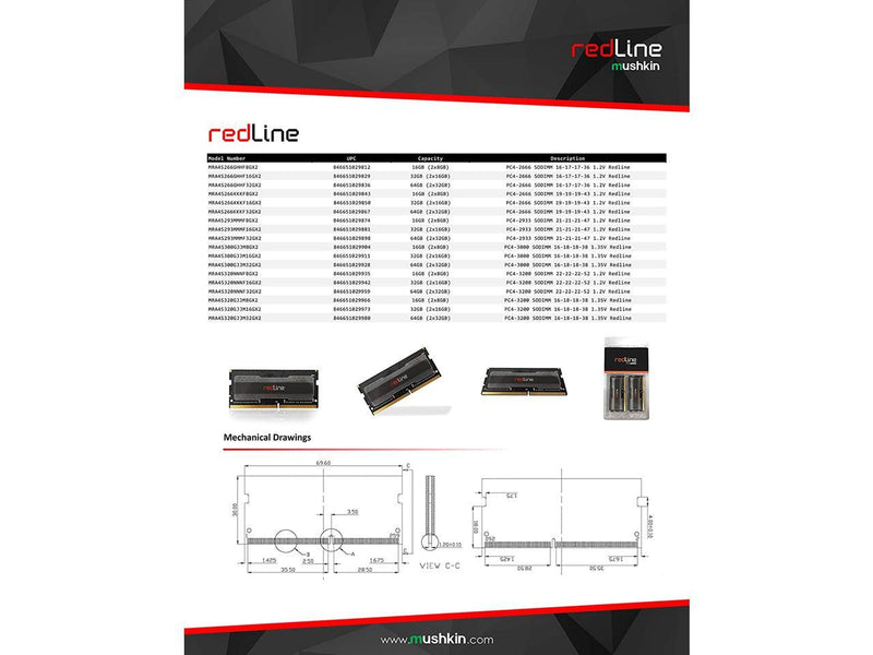 Mushkin 16GB (2x8GB) Redline Notebook – DDR4 (PC4-23400) 2933MHz CL-21 – 260-pin 1.2V RAM – Dual-Channel – Low-Voltage – Gaming Laptop Memory Model MRA4S293MMMF8GX2
