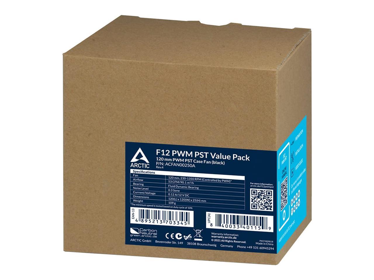 ARCTIC 120 mm F12 PWM PST Value Pack 5 Pack Black Model ACFAN00250A