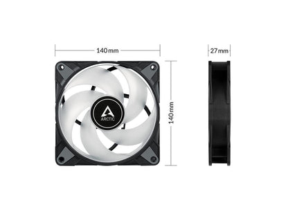 ARCTIC P14 PWM PST RGB 0dB (3 Pack, incl. Controller) - Case Fan, 140 mm PWM Optimised for Static Pressure, Semi-Passive: 0-1900 RPM - Black Model ACFAN00256A