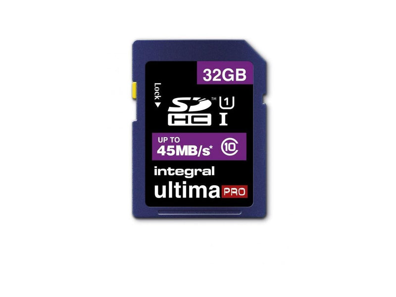 Integral 32GB Ultima Pro SDHC UHS-1 Memory Card Class 10 High Speed 45MB\Sec Model INSDH32G10-45