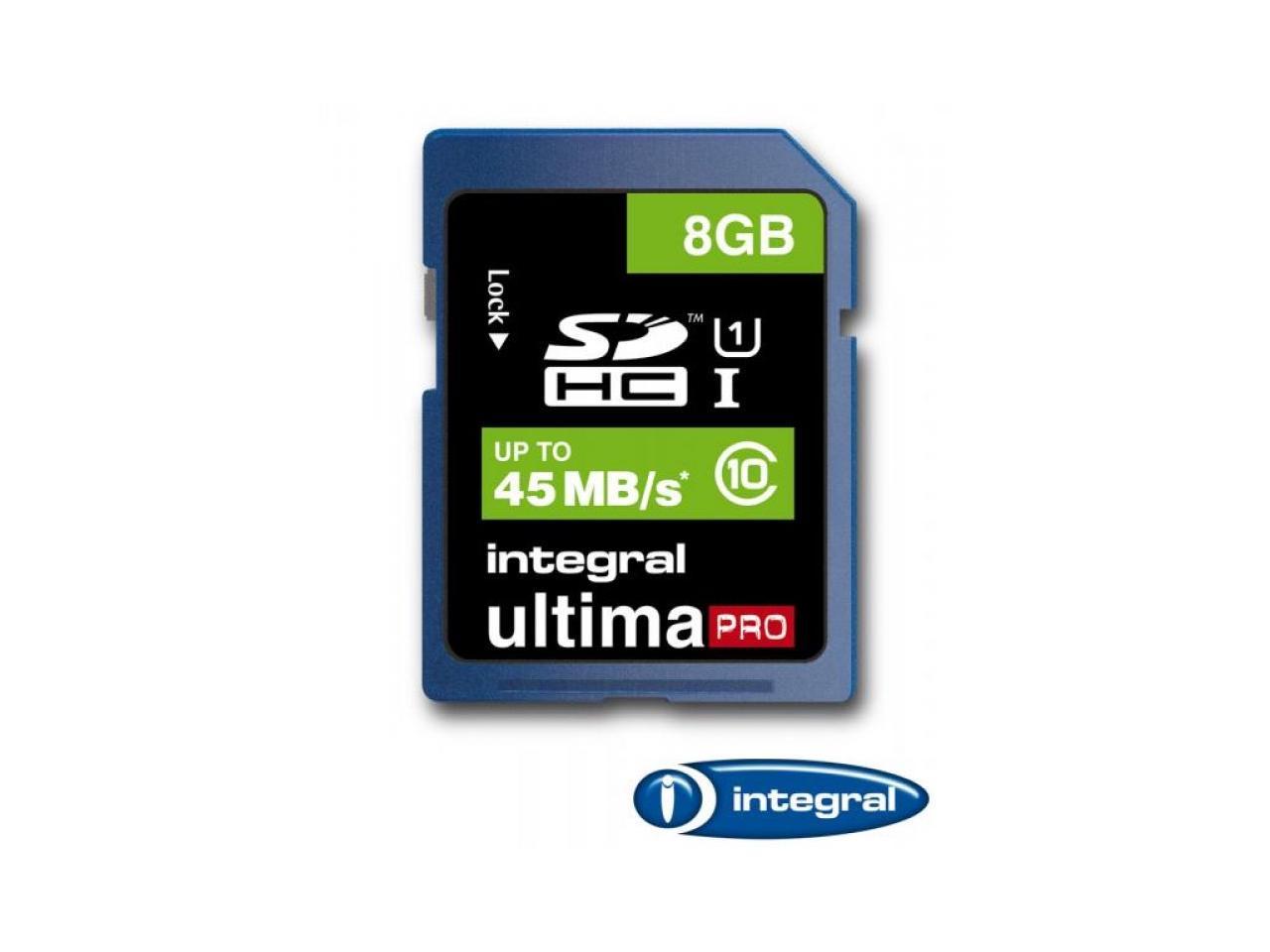 Integral 8GB Ultima Pro SDHC UHS-1 Memory Card Class 10 High Speed 45MB\Sec Model INSDH8G10-45