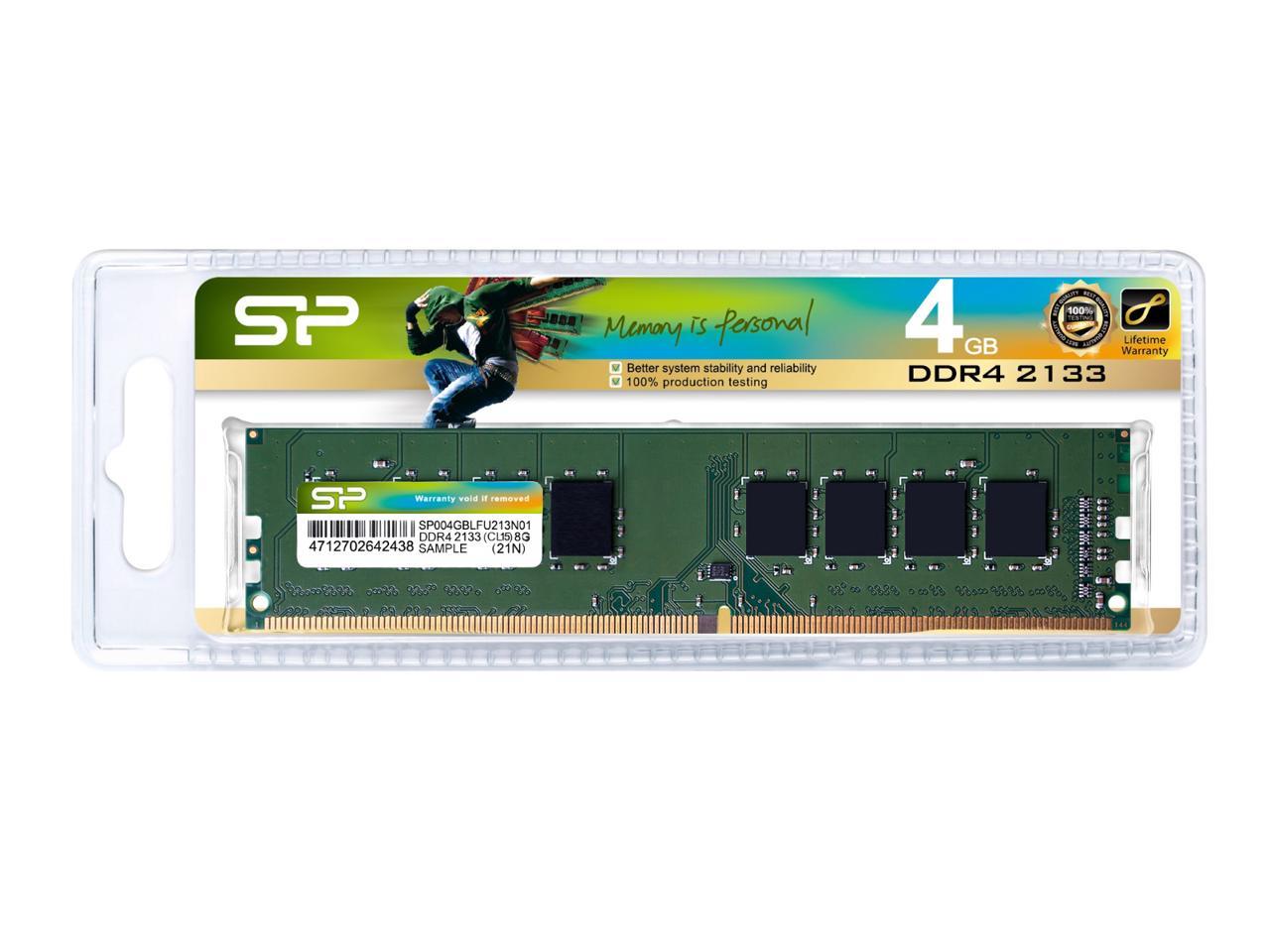 Silicon Power 4GB DDR4 PC4-17000 2133MHz Module CL15 288 pins Desktop Memory Model SP004GBLFU213N02