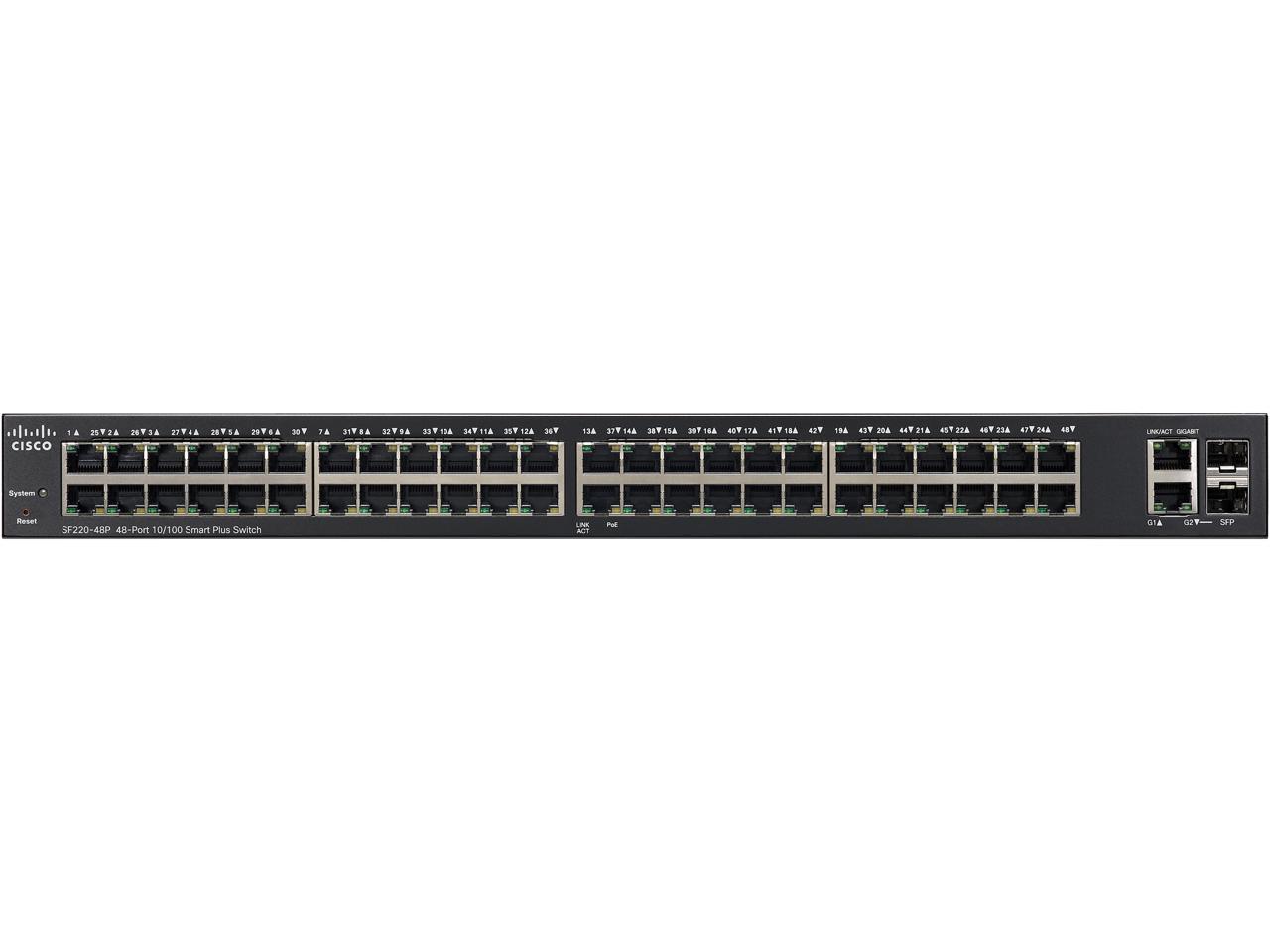 Cisco 48 Port 2 Layer Supported 10/100 PoE Smart Plus Switch Model SF220-48P-K9-NA