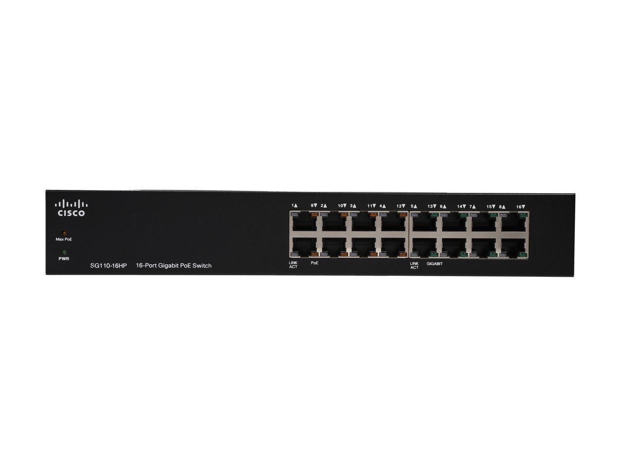 CISCO 16Port PoE 2 Layer Supported Unmanaged Gigabit Switch Model SG110-16HP-NA