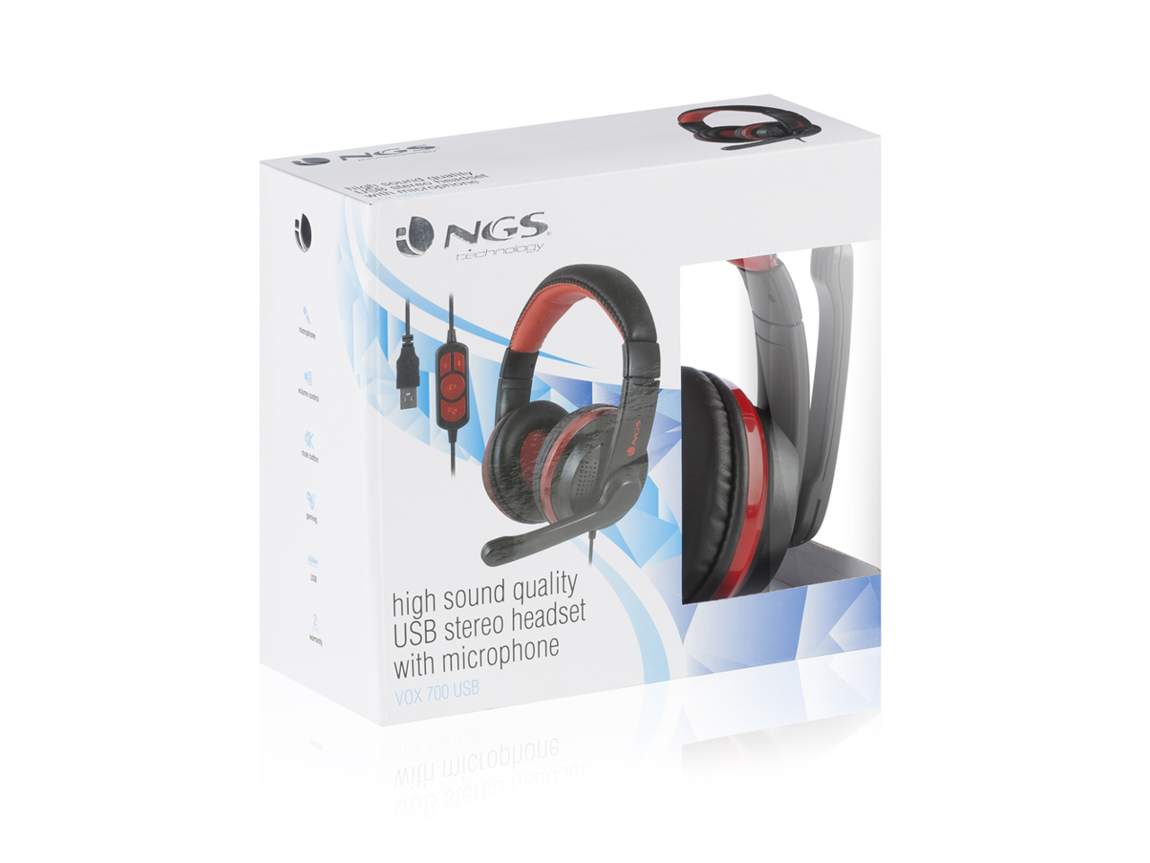 NGS USB Stereo Headphones with Microphone Color Black/Red Model VOX700USB