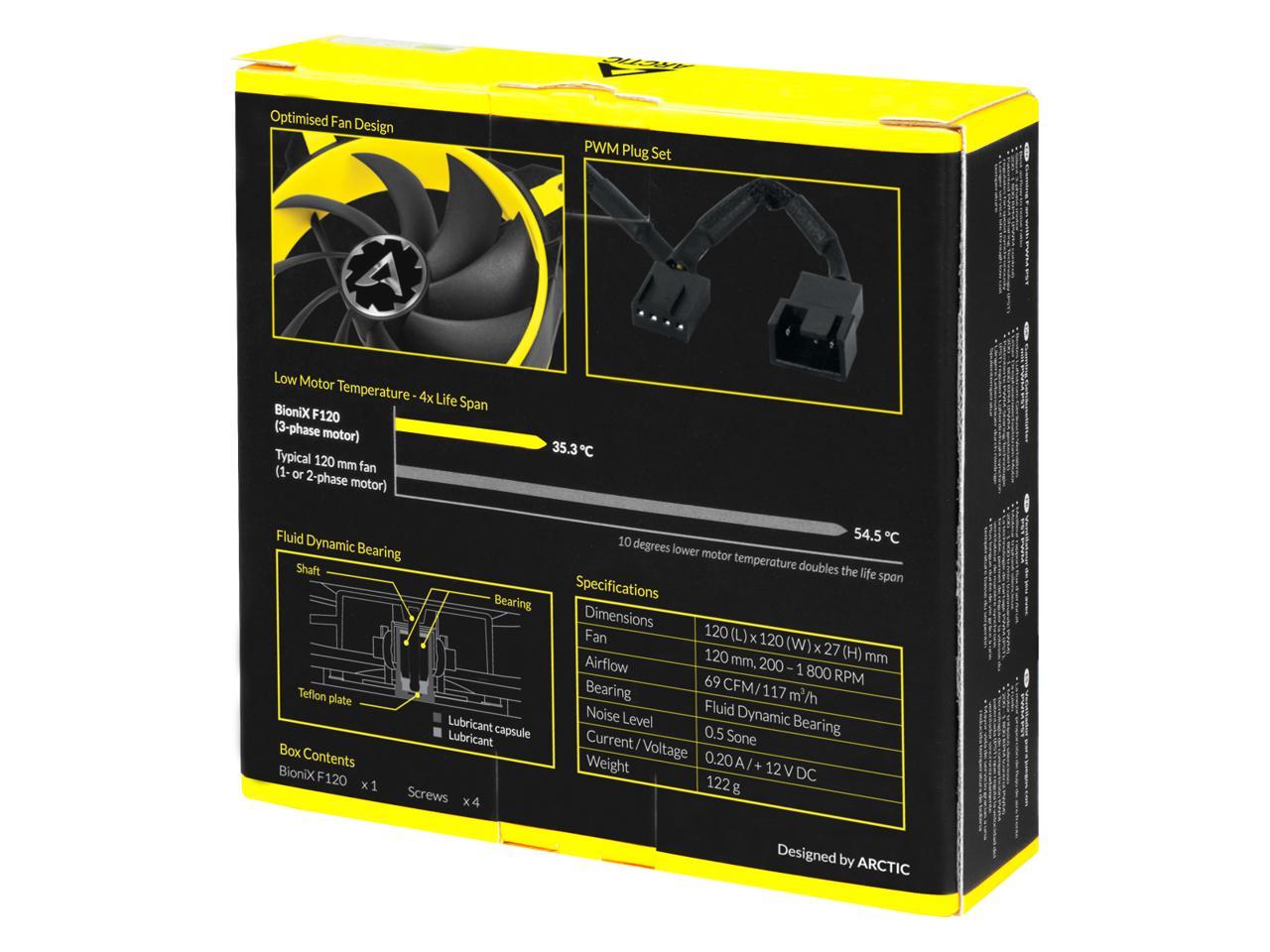 ARCTIC BioniX F140 - Gaming Fan with PWM PST I Silent 3-Phase Motor I 200 to 1800 RPM - Yellow
