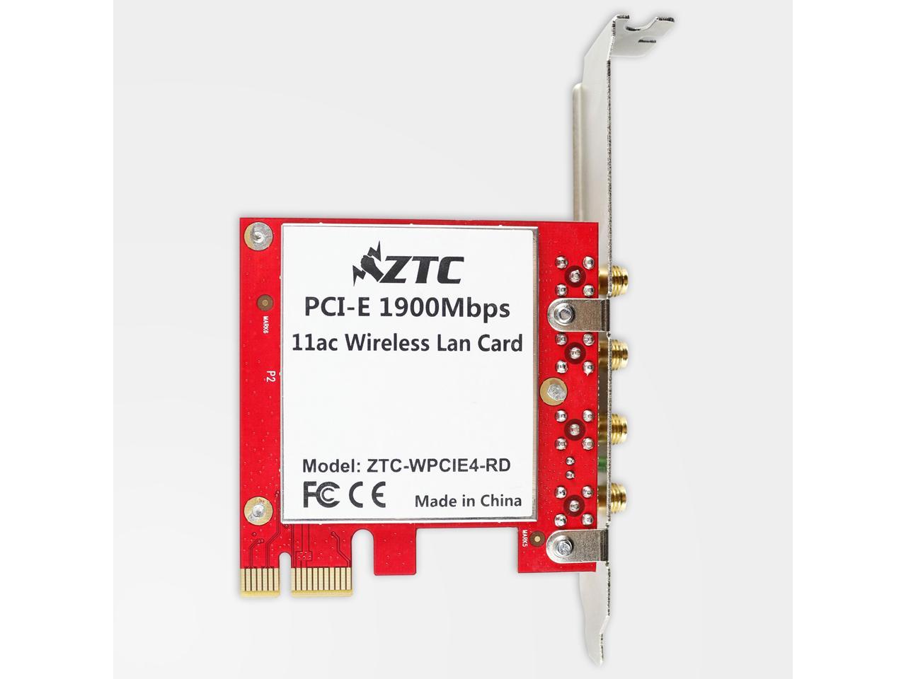 ZTC Wireless Adapter Dual Band AC1900 Desktop Network Card PCIe Long Range WiFi Great for Gaming and Streaming Model ZTC-WPCIE4-RD