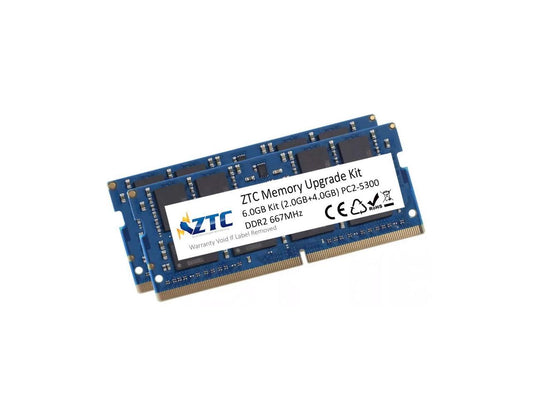 ZTC 6GB Kit (2GB+4GB) PC2-5300 DDR2 667MHz 200-Pin SO-DIMM Memory Upgrade Kit for MacBook