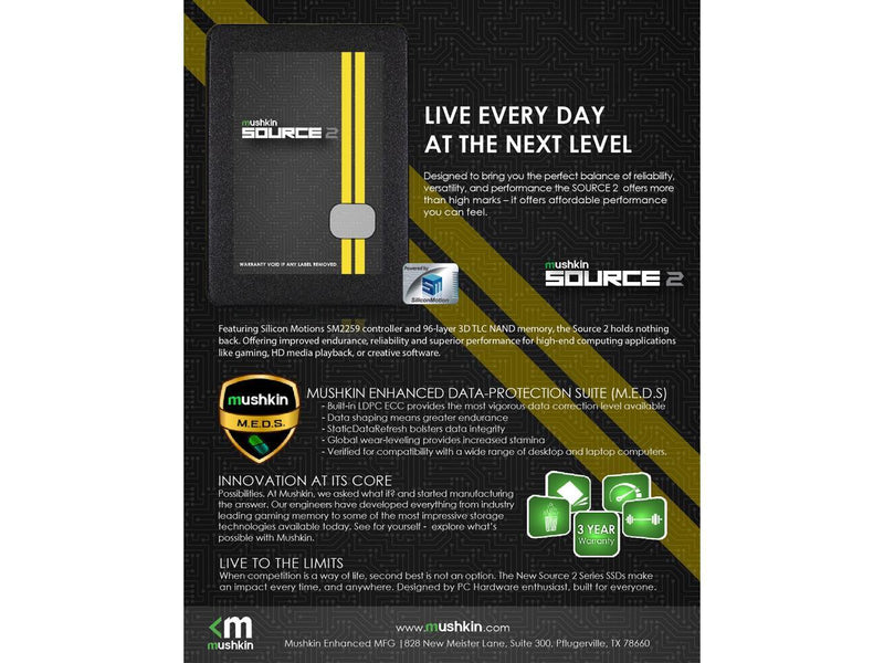 Mushkin Source-II 500GB 2.5 Inch 7mm SATA III 6Gb/s 3D Vertical TLC Internal Solid State Drive (SSD) Model MKNSSDS2500GB