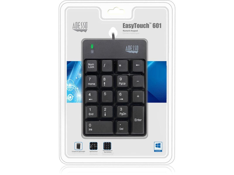 Adesso AKB-601UB - USB Spill Resistant 18-Key Numeric Keypad
