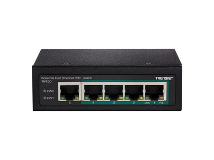 TRENDnet 5-Port Industrial Fast Ethernet PoE+ DIN-Rail Switch