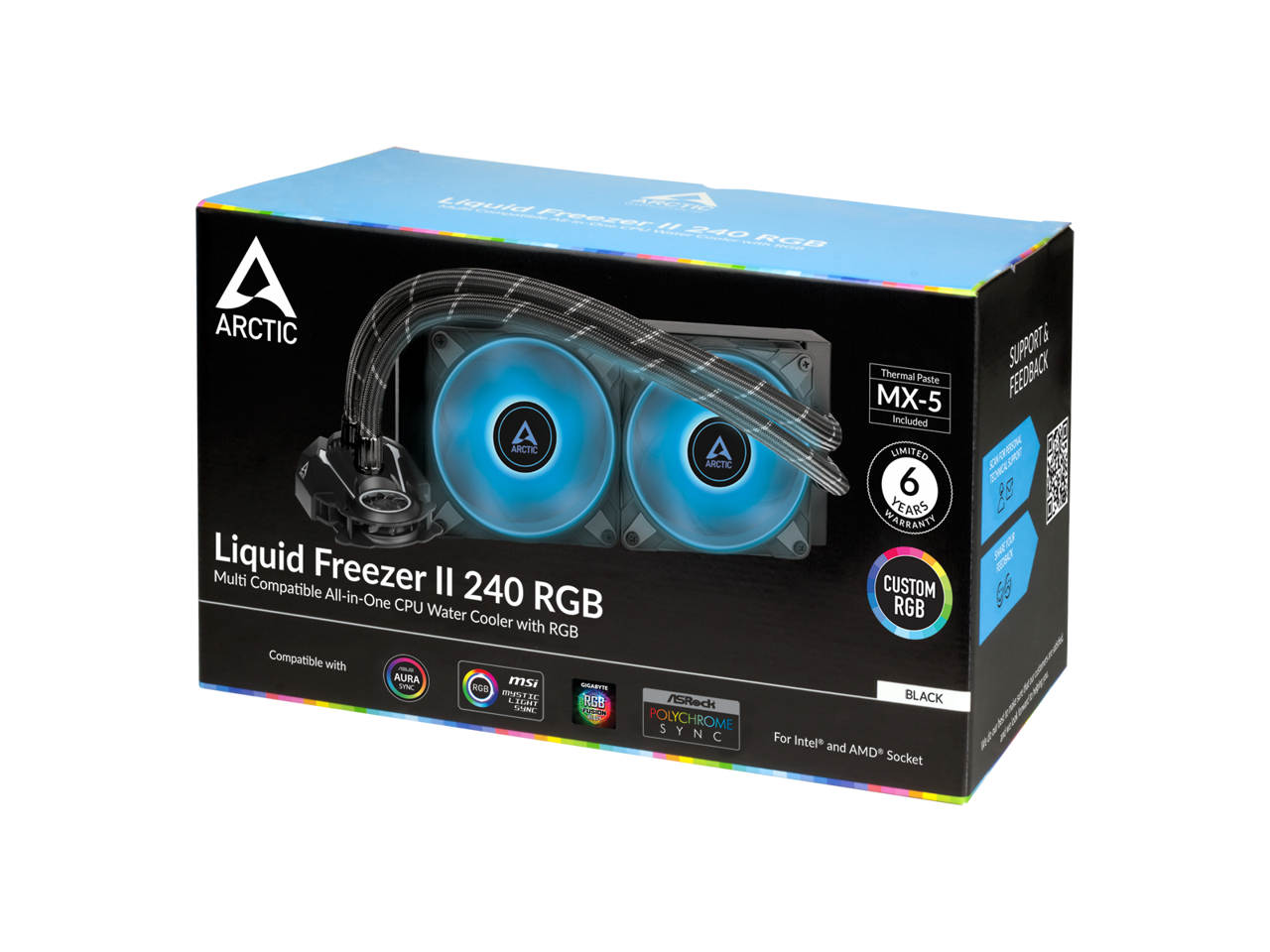 ARCTIC ACFRE00098A Liquid Freezer II 240 RGB - Multi-Compatible All-in-one CPU AIO Water Cooler with RGB, Compatible with Intel & AMD, efficient PWM-Controlled Pump, Fan Speed: 200-1800 RPM - Black