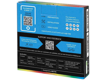 Arctic ACFAN00231A P12 PWM PST A-RGB 0dB - 120 mm PWM case Fan Optimized for Static Pressure, case Fan, semi-Passive: 0-2000 RPM, 5V 3 pin ARGB LED, Single Fan - Black