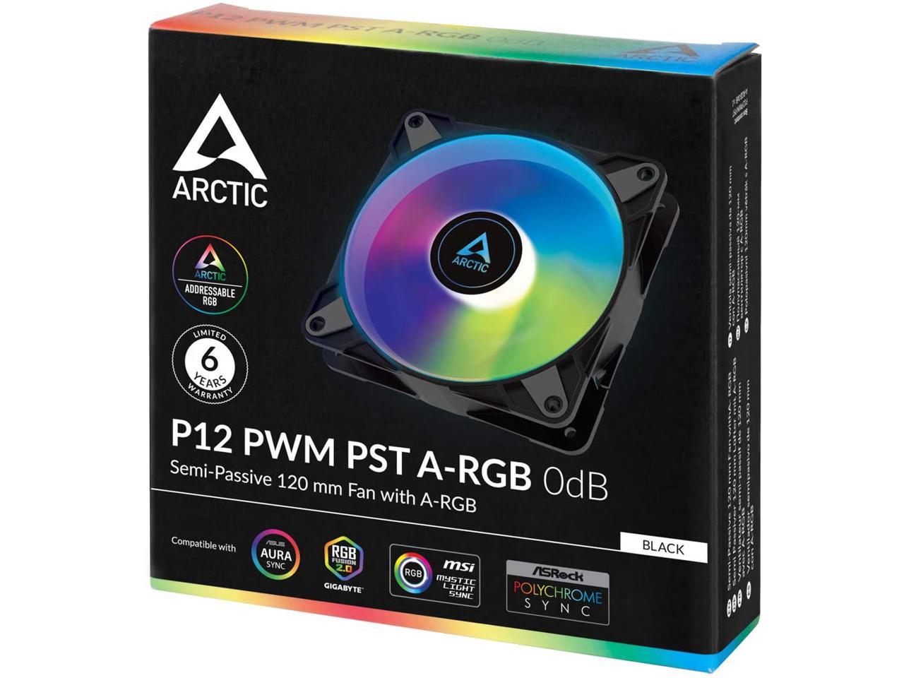 Arctic ACFAN00231A P12 PWM PST A-RGB 0dB - 120 mm PWM case Fan Optimized for Static Pressure, case Fan, semi-Passive: 0-2000 RPM, 5V 3 pin ARGB LED, Single Fan - Black