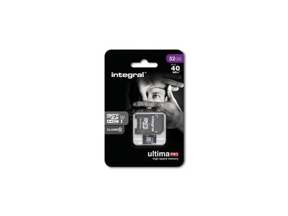 32GB Integral UltimaPro microSDHC CL10 UHS-I memory card w/ SD adapter