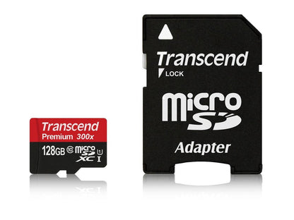 128GB Transcend Premium microSDXC CL10 UHS-1 Mobile Phone Memory Card with SD Adapter