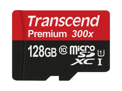 128GB Transcend Premium microSDXC CL10 UHS-1 Mobile Phone Memory Card with SD Adapter