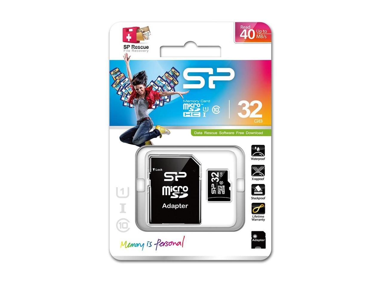 Silicon Power 32GB microSD Memory Card SDHC Class 10 w/ SD adapter Model SP032GBSTH010V10SP