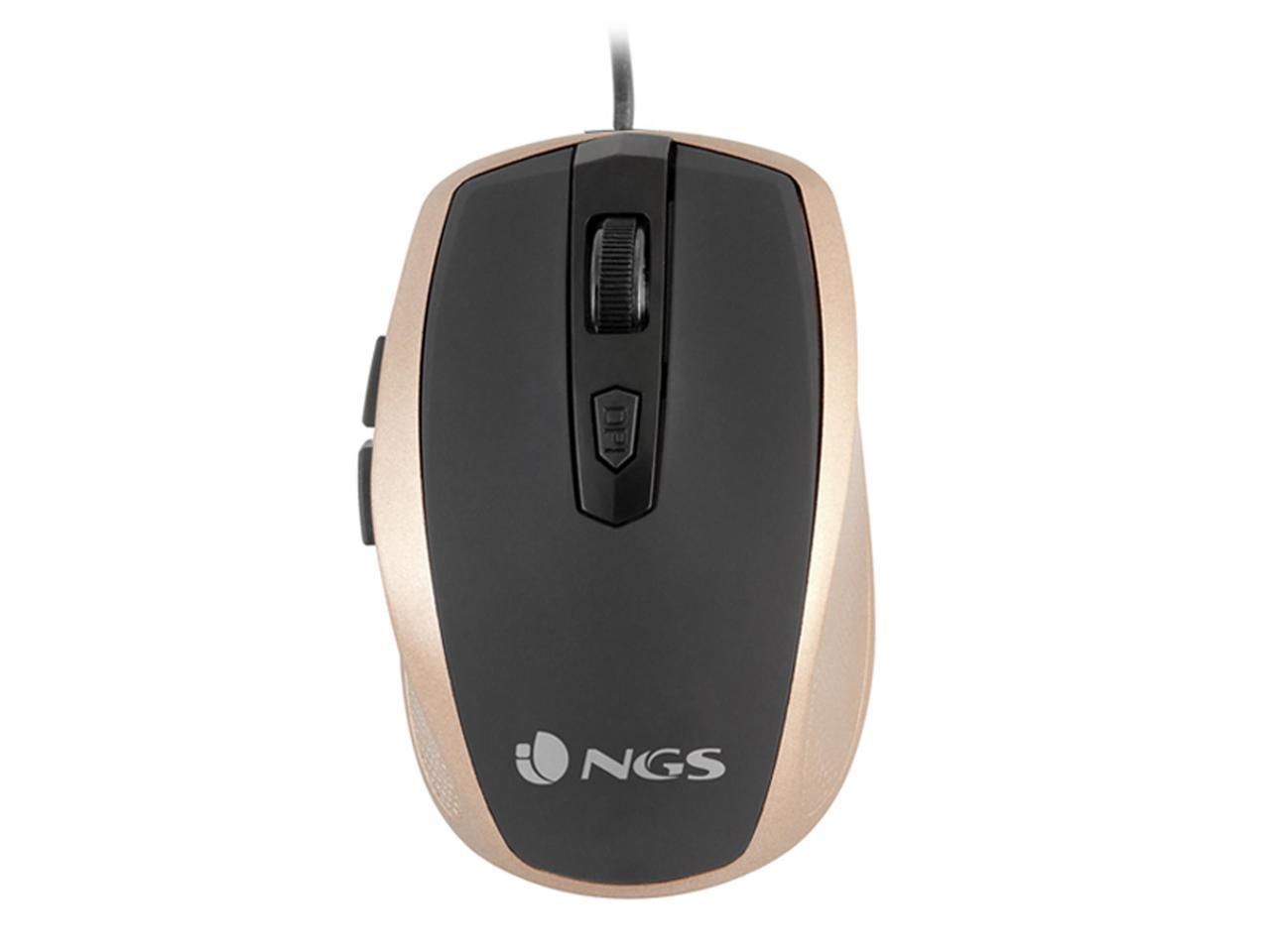 NGS Tick Wired Optical Gaming Mouse, 5 Buttons + Scroll Wheel - Gold