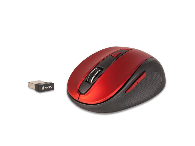 NGS 2.4GHz Wireless Optical Silent Mouse, 5 Buttons + Scroll Wheel - Evo Mute Red