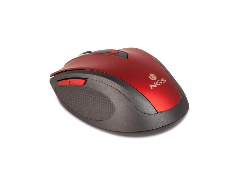 NGS 2.4GHz Wireless Optical Silent Mouse, 5 Buttons + Scroll Wheel - Evo Mute Red
