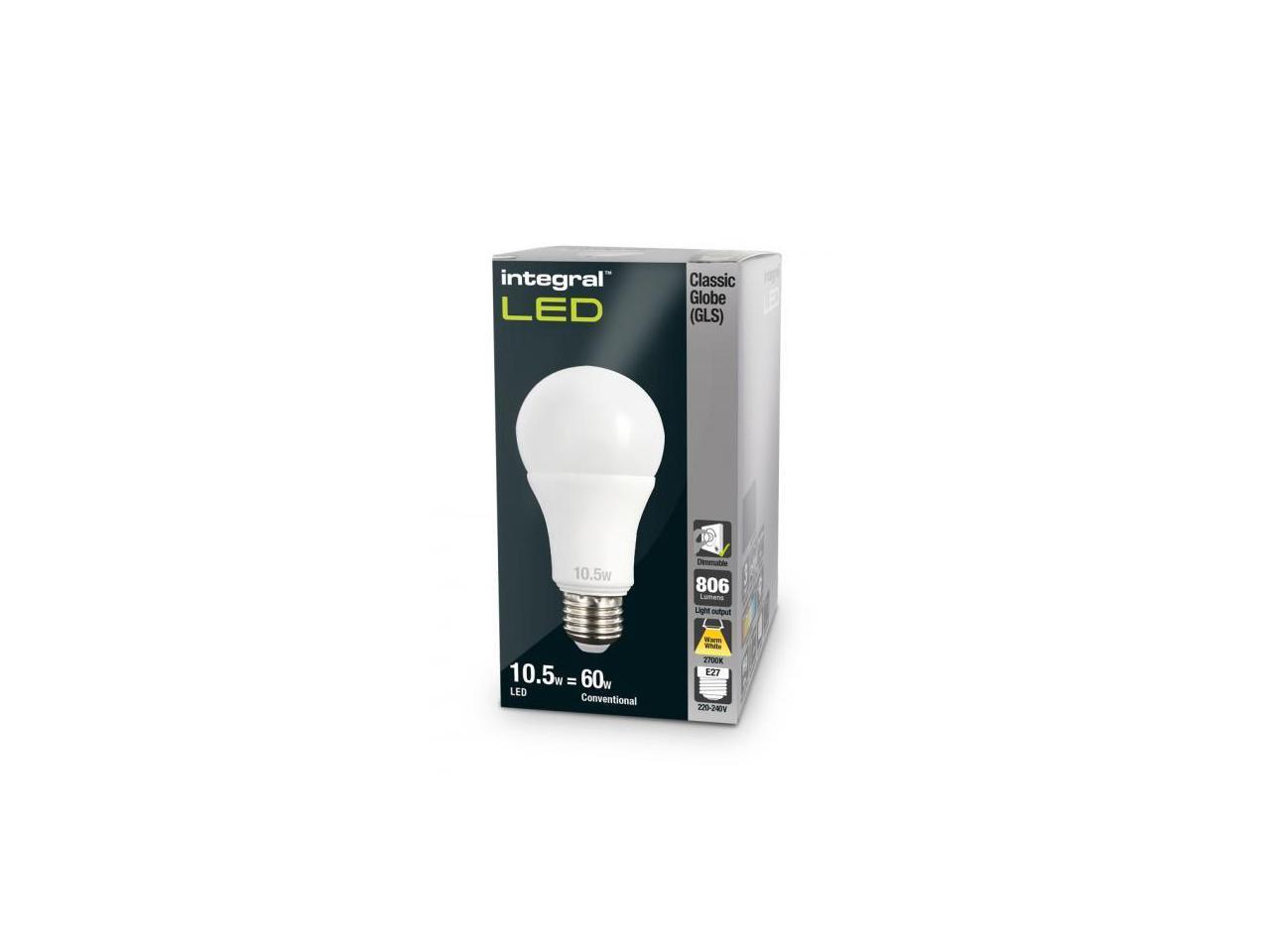 Integral LED Classic Globe 10.5W/60W 2700K 806lm E27 Edison Screw Dimmable Lamp