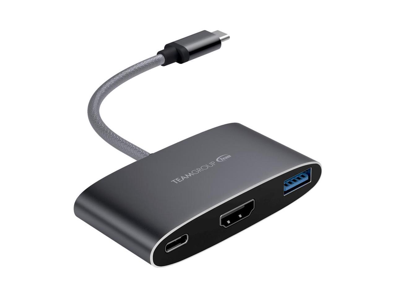 TEAMGROUP 3 in 1 hub for USB Type C power delivery (WT01), 4K HDMI, USB 3.1 Gen1 Adaptor for MacBook - Gray