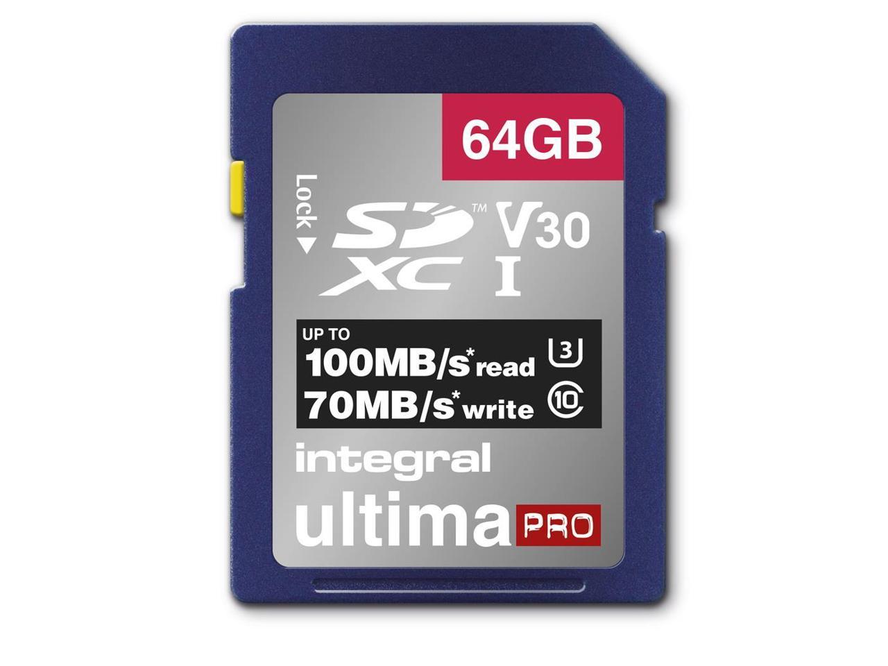 64GB Integral Ultima Pro SDXC 100MB/s CL10 UHS-1 U3 V30 Memory Card
