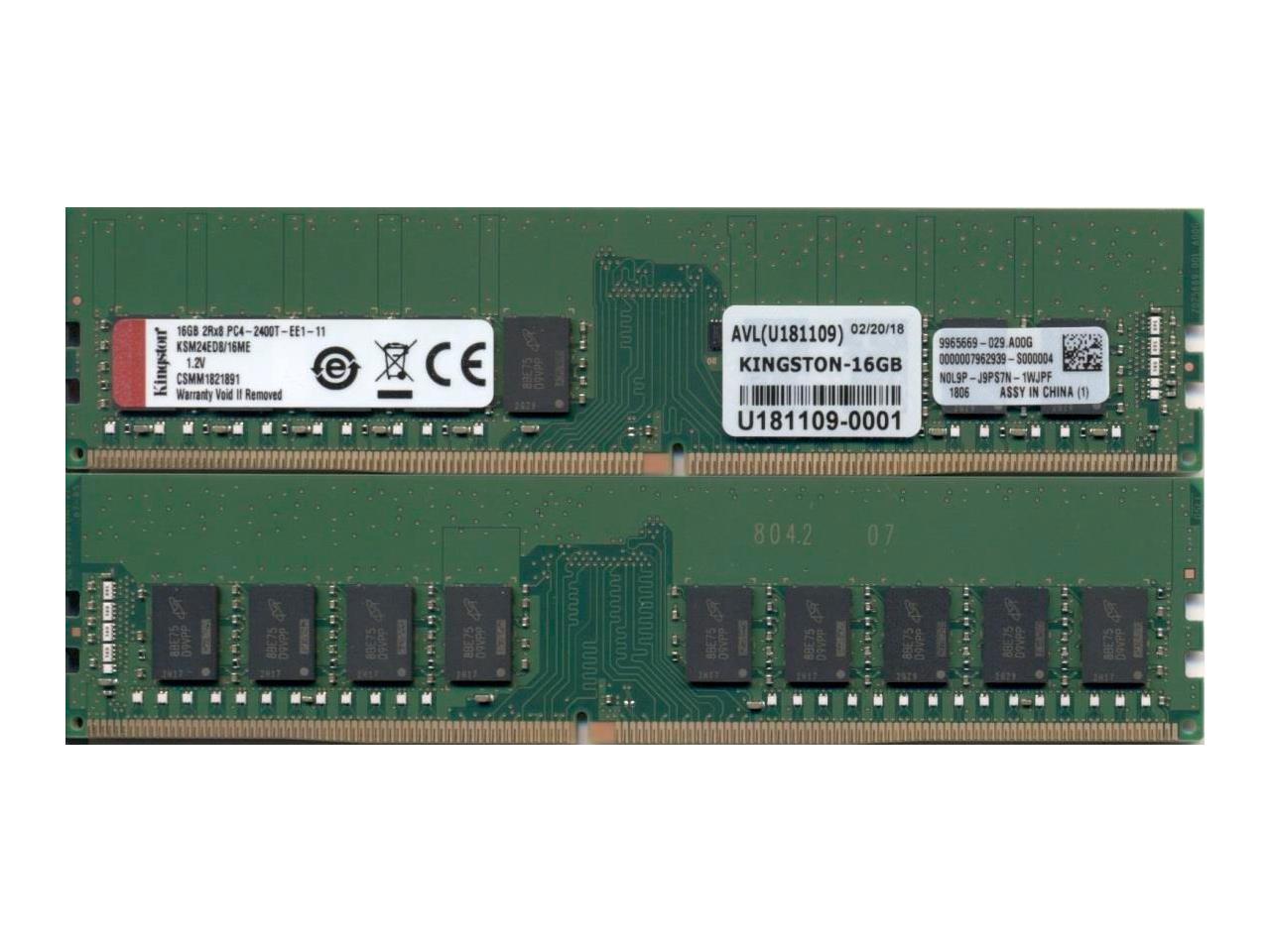 Kingston 16GB 288-Pin DDR4 SDRAM ECC DDR4 2400 (PC4 19200) Server Memory Model KSM24ED8/16ME