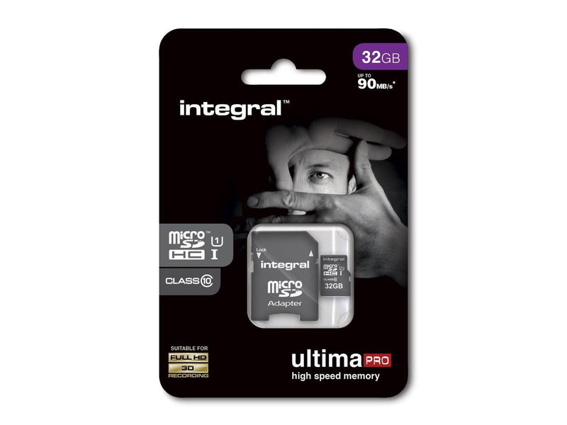 32GB Integral Ultima Pro microSDHC CL10 (90MB/s) High-Speed Memory Card w/Adapter