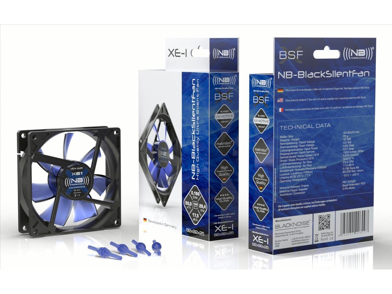 Noiseblocker Black Silent XE-2 92mm Computer Case Fan - Blue