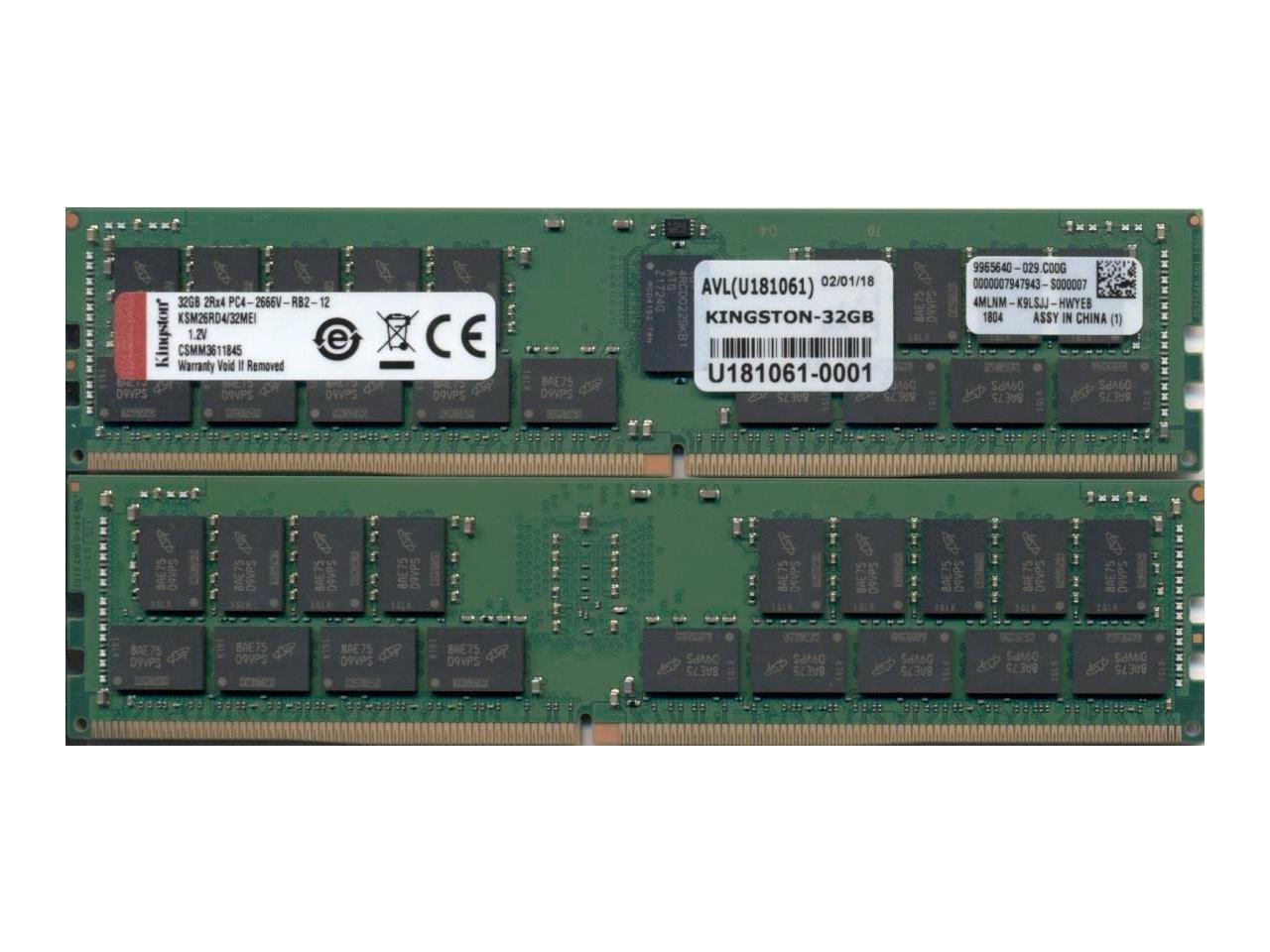 Kingston - KSM26RD4/32MEI - Kingston 32GB Module - DDR4 2666MHz Server Premier - 32 GB - DDR4-2666/PC4-2666 DDR4 SDRAM -