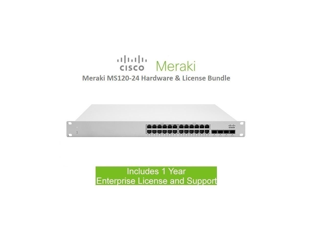 Cisco Meraki MS120-24 24 Port Switch Includes 1 Year Enterprise License