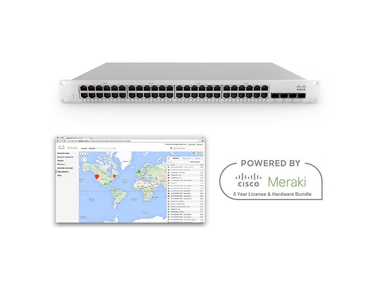 Cisco Meraki MS225-48 48 Port Gigabit Switch Includes 5 Year Enterprise License