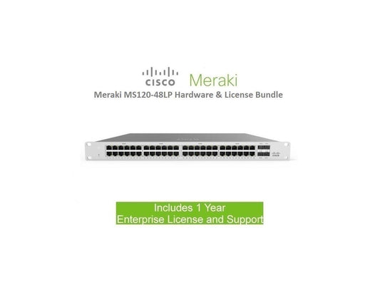 Cisco Meraki MS120-48LP 48 Port PoE Switch Includes 1 Year Enterprise License