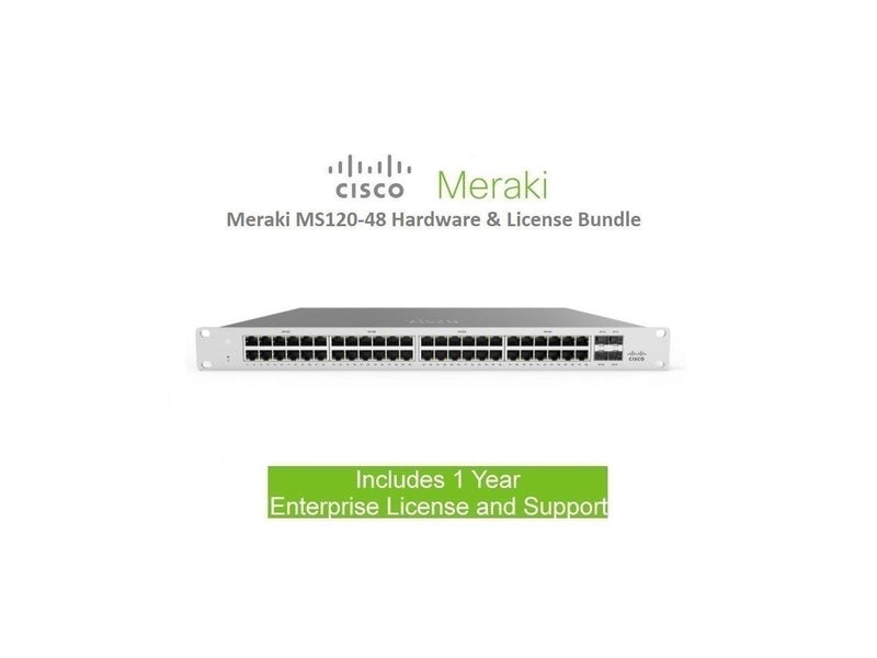 Cisco Meraki MS120-48 48 Port Gigabit Switch Includes 1 Year Enterprise License