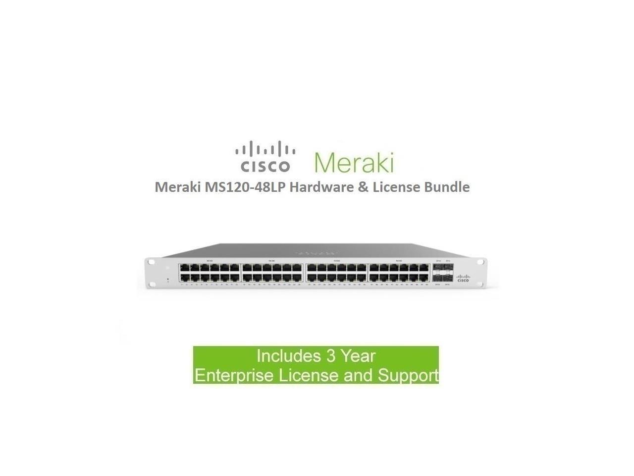 Cisco Meraki MS120-48LP 48 Port PoE Switch Includes 3 Year Enterprise License