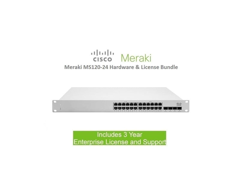 Cisco Meraki MS120-24 24 Port Switch Includes 3 Year Enterprise License