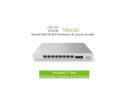 Cisco Meraki MS120-8FP 8 Port GigE PoE Switch Includes 3 Year Enterprise License