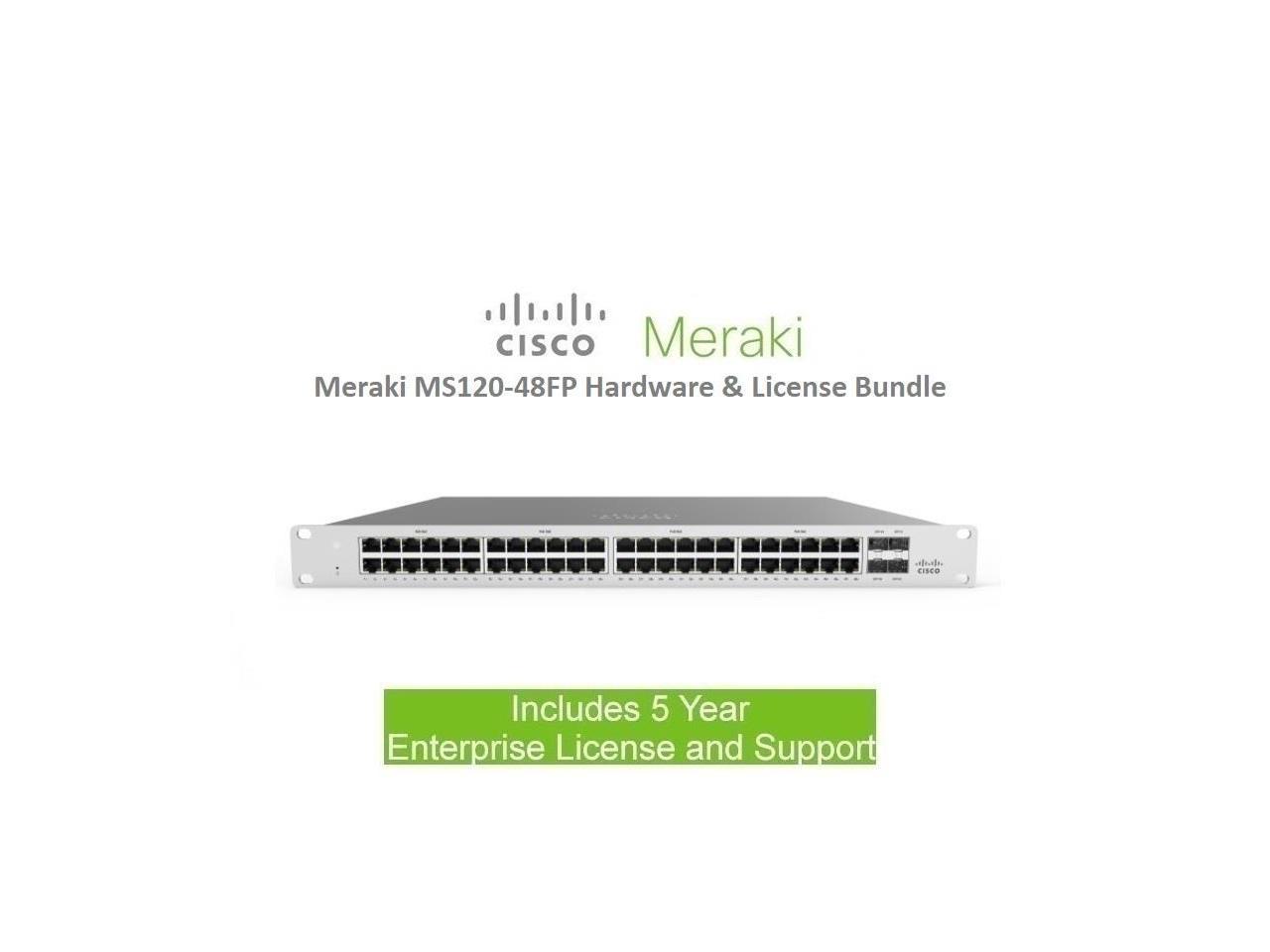 Cisco Meraki MS120-48FP 48 Port Switch Includes 5 Year Enterprise License