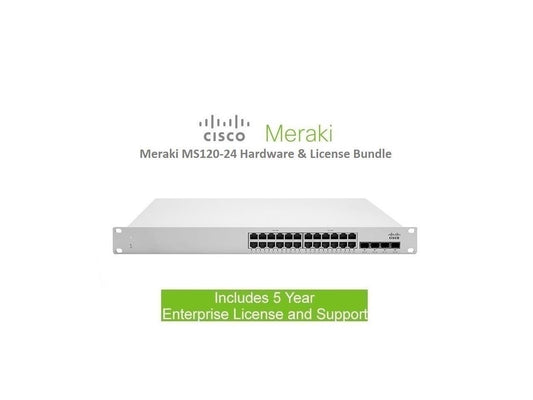 Cisco Meraki MS120-24 24 Port Switch Includes 5 Year Enterprise License