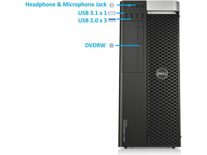 Dell Precision T5610 Workstation, 2x Xeon E5-2630 V2 upto 3.1GHz (12 Core), 512GB SSD, 16GB RAM, Windows 10 Pro, USB 3.1, WiFi, Bluetooth, 2 x Quadro K2000 2GB, Display Port, HDMI, DVDRW