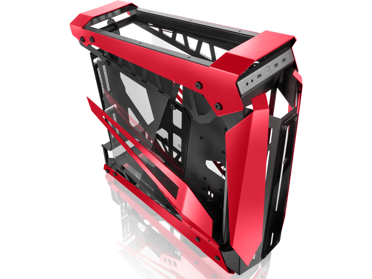 RAIJINTEK NYX PRO - Red, a Open Frame Alu. case (EE-B M/B), 4mm Tempered Glass, Flip Open Top Panel & Front Panel, max. 496mm VGA Card, max. 2.5"SSD×4, max. 12025 Fanx6, PCI Express Gen3.0 Riser Card