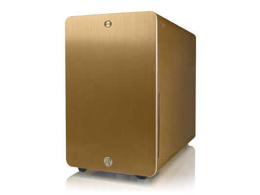 RAIJINTEK STYX Classic, an Alu Micro-ATX case, Compatible with regular ATX Power Supply, Max. 280mm VGA Card, 180mm CPU Cooler, 240mm Radiator Cooling On Top, a Drive Bay For Slim DVD On Side - Gold