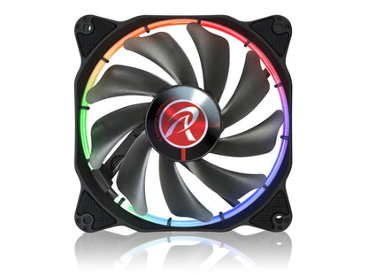 RAIJINTEK AURAS 12 RGB -2pack, a 12025 O-type RGB PWM fan with controller box (3 modes), brings visible colors and brightness uniformity from all directions and adds spot light to cases & CPU coolers.