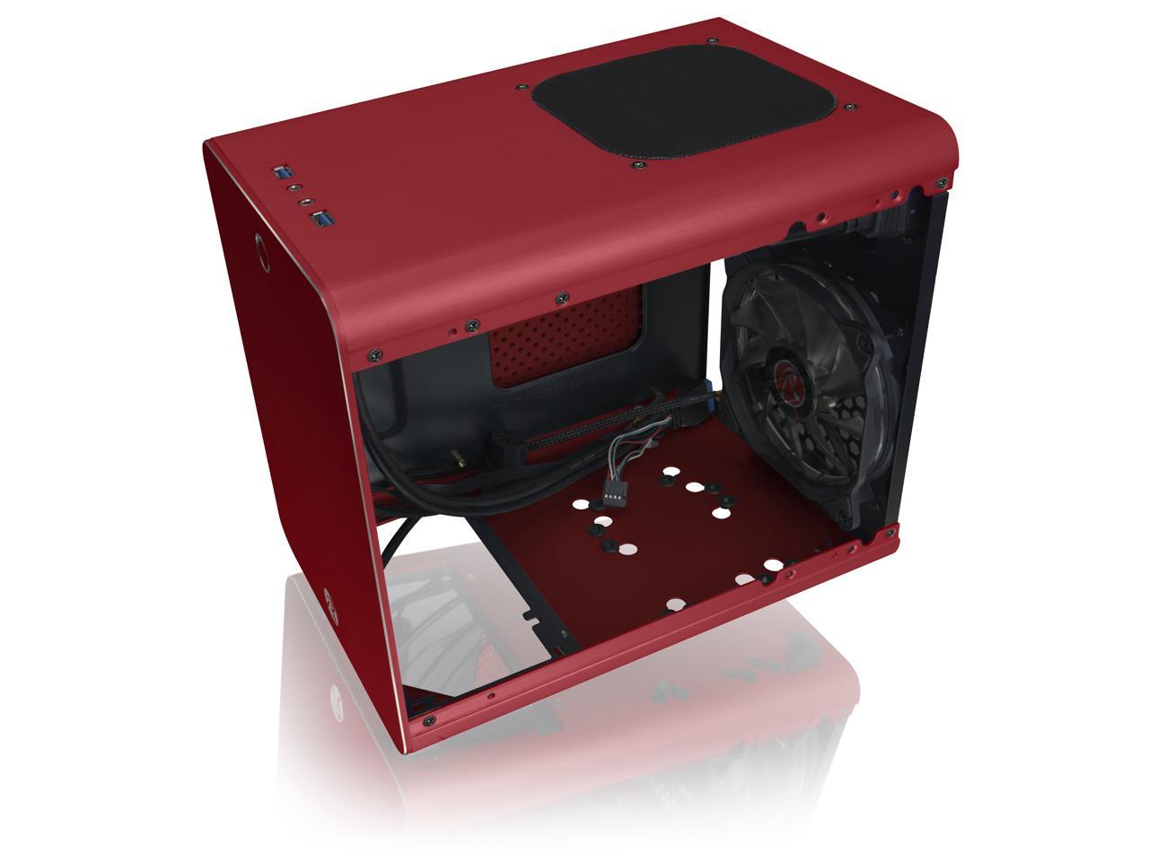 RAIJINTEK METIS PLUS RED, a Alu. M-ITX Case, USB 3.0* 2, Compatible with Standard ATX Power Supply, 170mm VGA Card Length, 160mm CPU Cooler Height, 12025 White LED Fan Installed, ventilate hole on top